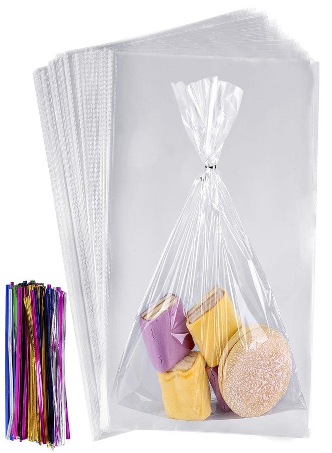 acDesign 100Pcs Cellophane Bags 12"x16" Clear Plastic Bags with 100Pcs Twist Ties for Gifts, Party Favors Packaging(30.5cm x 40.6cm) - Image 1